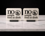 Two LettrBoard No Outside Food or Drink signs side by side