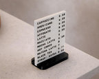 LettrBoard modular tabletop menu sign with drink names and prices