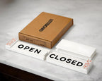 LettrBoard open/closed sign with OPEN and CLOSED sides and packaging box